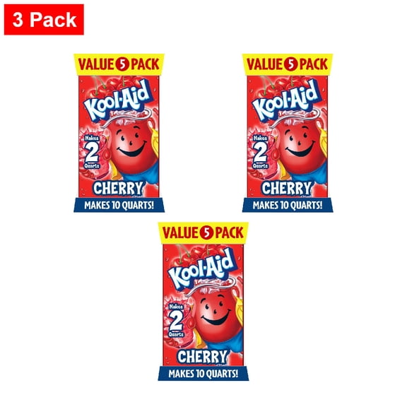 Kool-Aid Zero Sugar Cherry Drink Mix Packet Value Pack 5 Count - 3 Pack