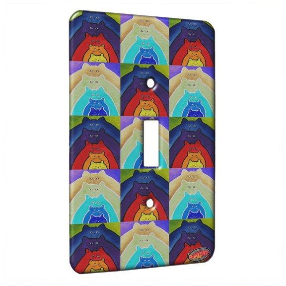 KuzmarK™ Single Gang Toggle Switch Wall Plate - Colorful Stacking Kitties Abstract Cat Pattern Art by Denise Every