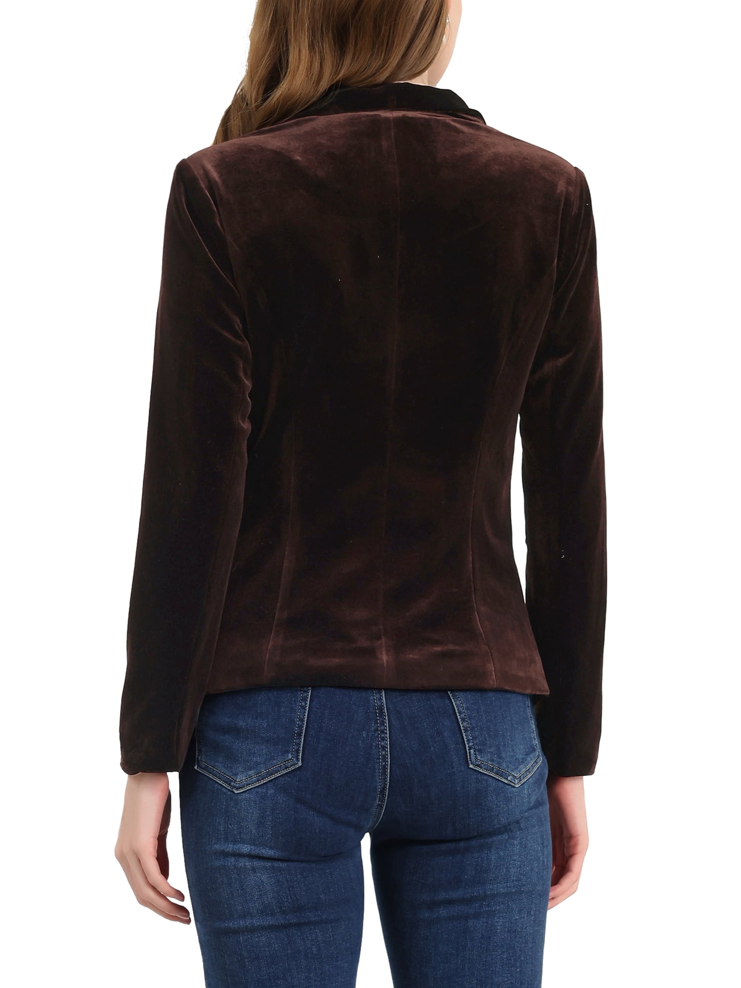 DARING DIVA Women's Velvet Office Coat Solid Shawl Collar Blazer M Deep Brown
