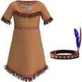 thumbnail image 4 of Disfraz de niña Pocahontas, disfraz de india caqui, disfraz de princesa con diadema, disfraz de espectáculo navideño JM  Papelería, 4 of 5
