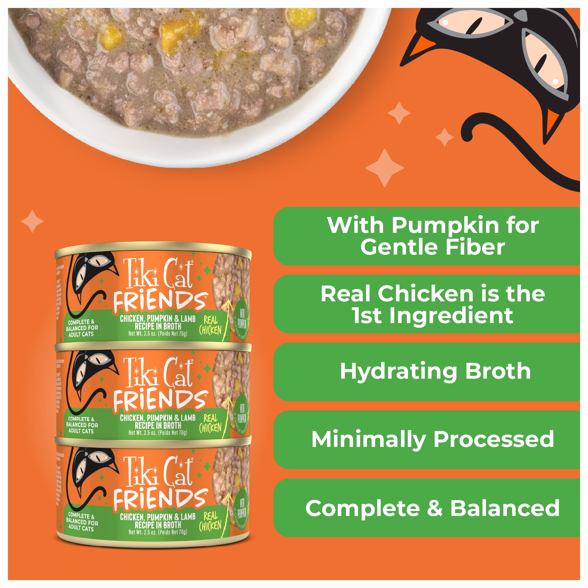 (6 pack) Tiki Cat Friends Chicken, Pumpkin & Lamb, 2.5 oz. Can