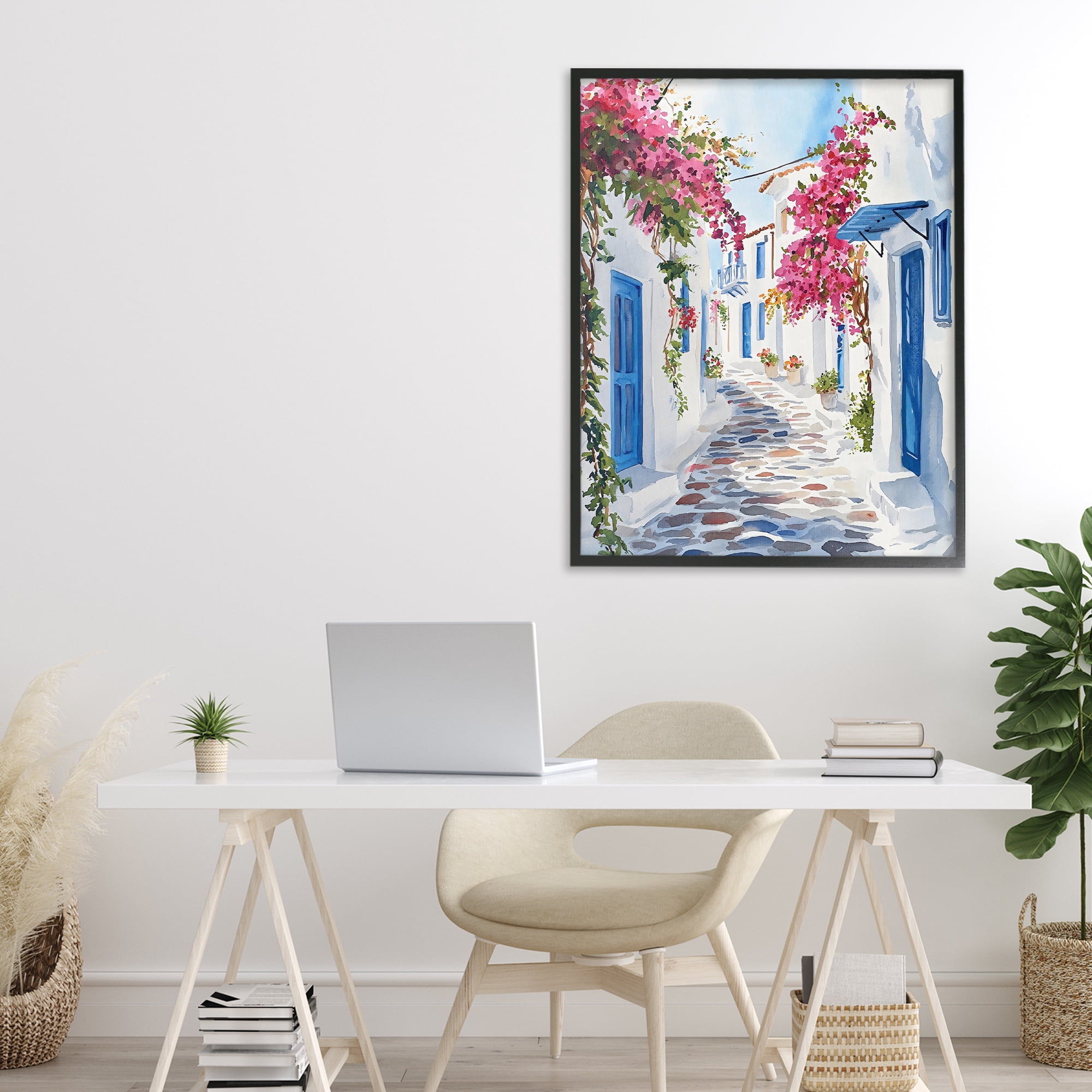 Stupell Industries Santorini Stone Street Pathway Black Framed Giclee Art, design by LSR Design Studio