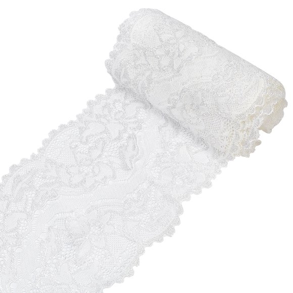 Garnitures en Dentelle Polyester Motif Floral Blanc 5-7/8 Pouces(150mm) Environ 5.00 Yards(4.57m)/rouleau 1 Rouleau/sac