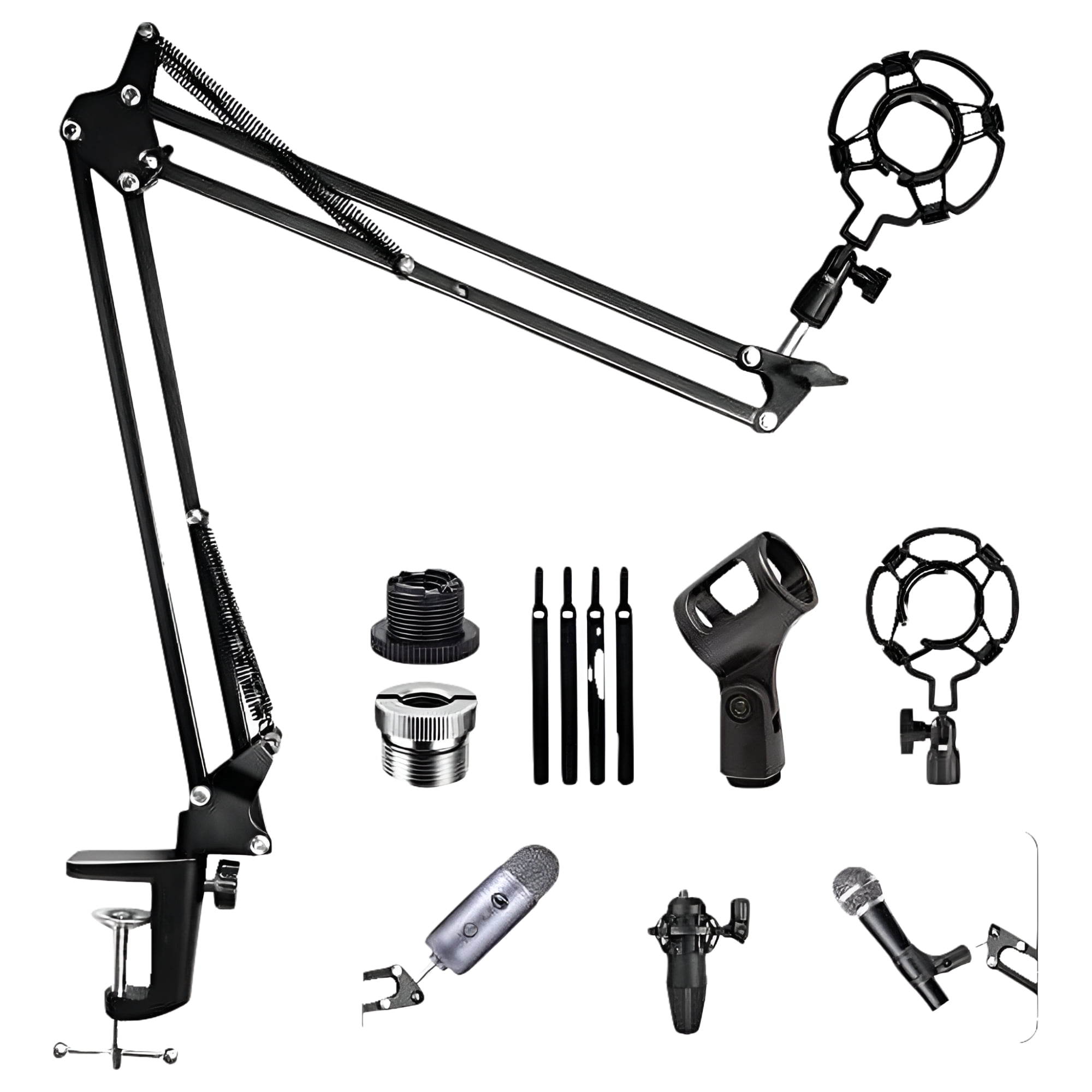Upgraded Adjustable Microphone Suspension Boom Scissor Arm Stand with Shock Mount Mic Clip Holder 3/8?? to 5/8?? Screw Adapter -for Blue Yeti, Snowball & Other Microphones (stand with adapter)