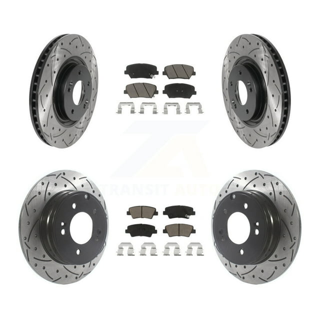 Transit Auto Front Rear Coated Drilled Slotted Disc Brake Rotors and Ceramic Pads Kit for Car Hyundai Azera KDC-100407