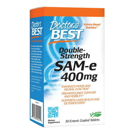 Doctor's Best SAM-e 400 mg, Vegan, Gluten Free, Soy Free, Mood and Joint Support, 30 Enteric Coated Tablets 30