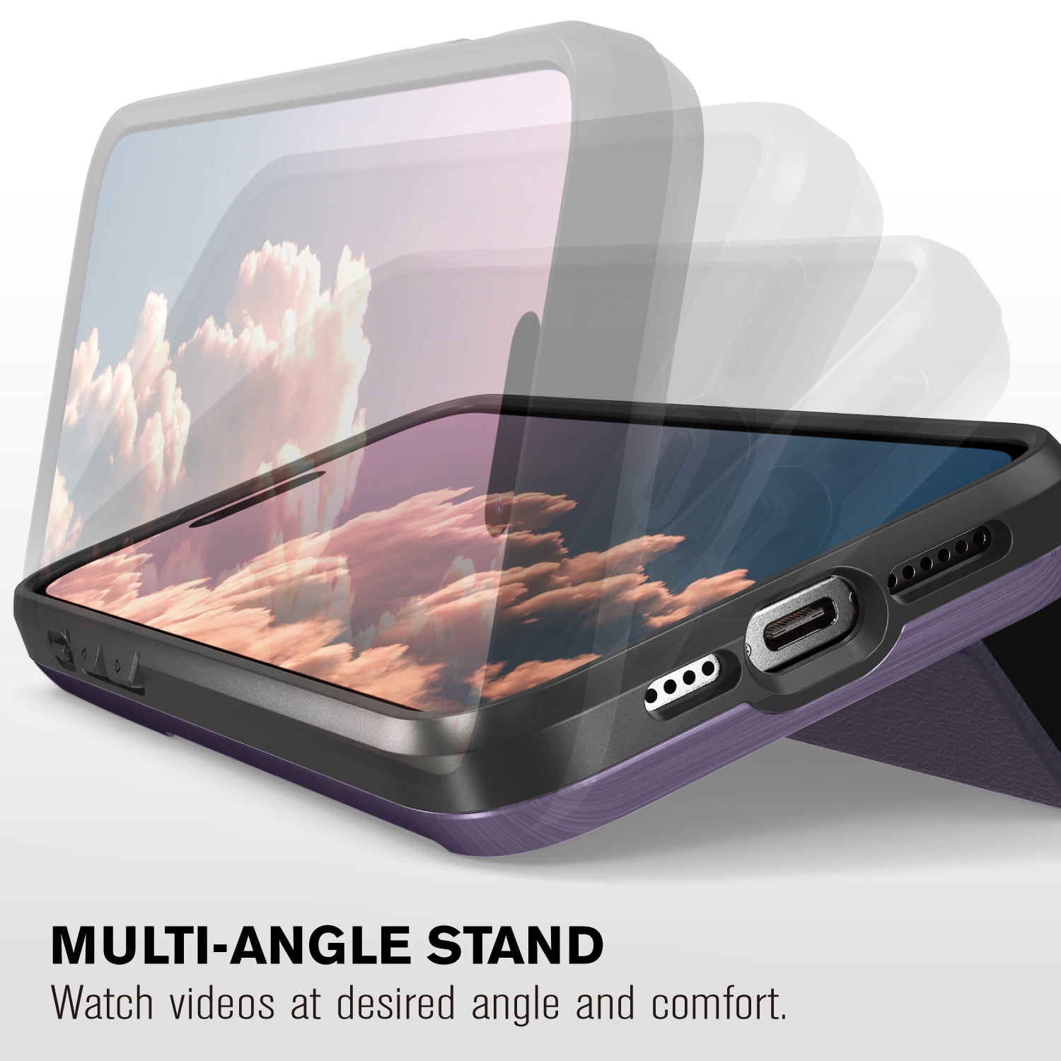 VENA vCommute Wallet Case Compatible with Apple iPhone 15 Pro Max (6.7"), (Military Grade Drop Protection) Flip Leather Cover Card Slot Holder with Kickstand - Deep Purple / Black