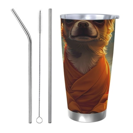 

Tideii Maple Leaf Meditating Chihuahua for 20OZ Car Cup Stainless Steel Cold and Hot Cup with Lid Suitable for Outdoor and Home Unisex-Straw Three-piece Set