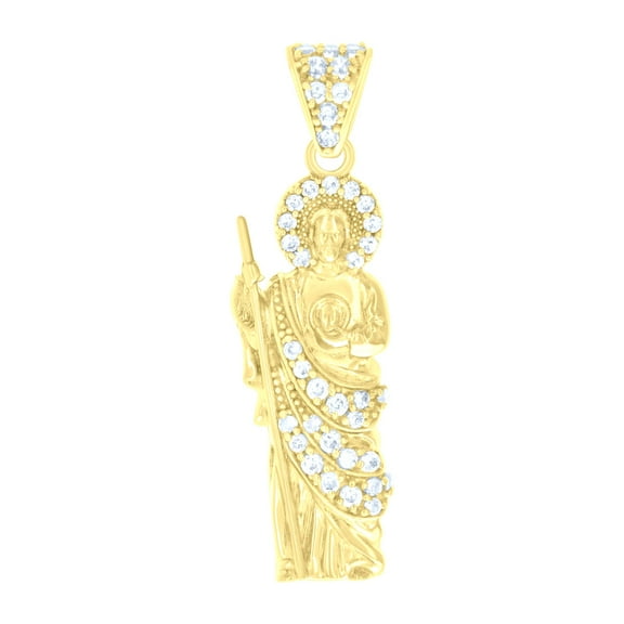 10kt Yellow Gold Mens Cubic-Zirconia St. Jude Religious Charm Pendant