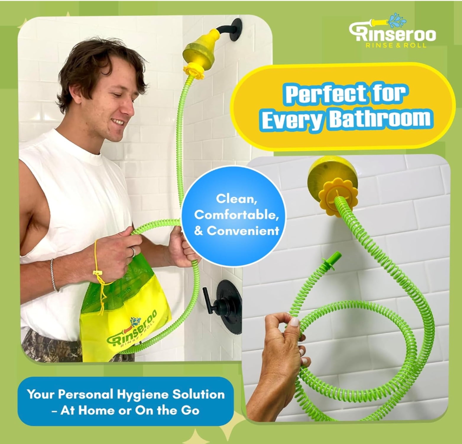 Rinseroo Portable Bidet Hose – Slip-On Shower Attachment for Postpartum, Post-Surgery, Warm Water Hygiene. Handheld Sprayer for Travel, Men, Women, RV. Peri Bottle Alternative, 5ft Hose, 5" Stretch