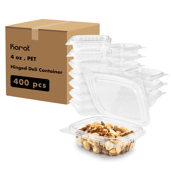 Karat 4oz PET Plastic Hinged Deli Container - 400 pcs