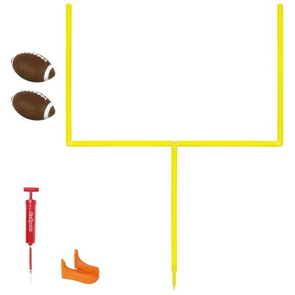 GoSports PRO Kick Challenge Field Goal Post Set with 2 Footballs and Kicking Tee - Life Sized Backyard Field Goal for Kids & Adults