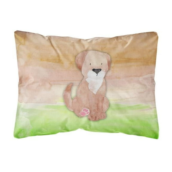 Dog Green & Brown Watercolor Canvas Fabric Decorative Pillow