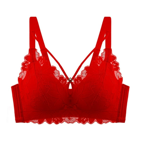 ALLLIST No Underwire Bras for Women Red Push up Bralette Lace Breathable Plain T-Shirt Ladies Underwear