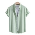 thumbnail image 2 of JUUYY Men's Shirt Ribbed Knit Stand Collar Button Down Shirts Short Sleeve Business Casual Breathable Stretch Office Blouse Tops Green S, 2 of 9
