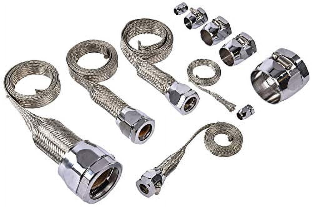 JEGS Braided Hose Sleeving Kit with Clamps [Chrome Hose Clamp Covers]
