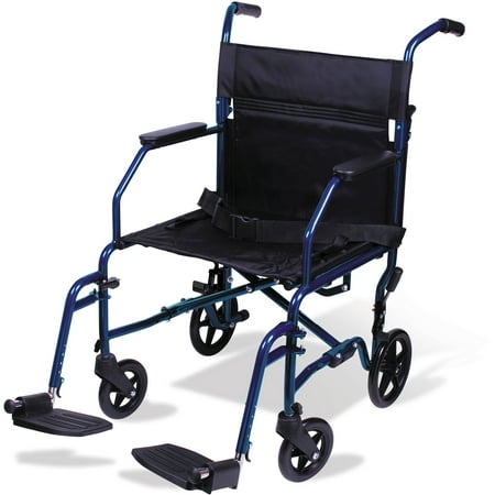 Carex Aluminum Transport Wheelchair With 19 inch Seat, Folding Transport Chair with Foot Rests, Foldable Wheel Chair for Travel and