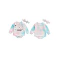 thumbnail image 3 of Aojekbee Infant Girl Rompers Crew Neck Long Sleeve Gradient Letter Ghost Print Jumpsuits Halloween Clothes Bodysuits with Headband, 3 of 10