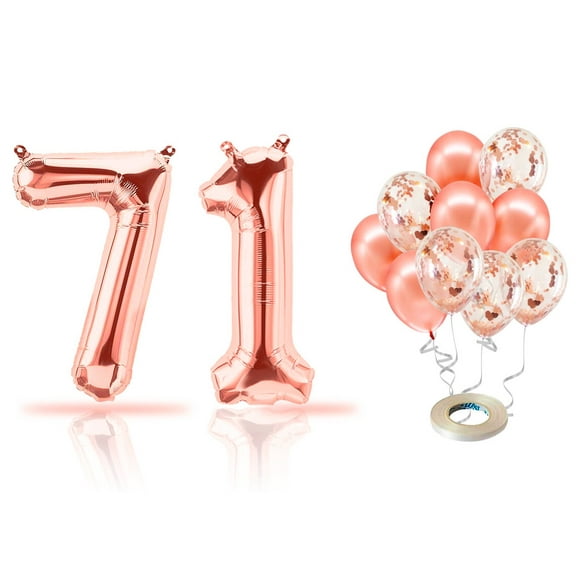 PARIS PRODUCTS - 71st Birthday Rose Gold Balloons & Number 71 Mylar Balloon, 71st Birthday Party Decor, 71st Birthday Decorations for Women, 71st Birthday Decorations Women 71