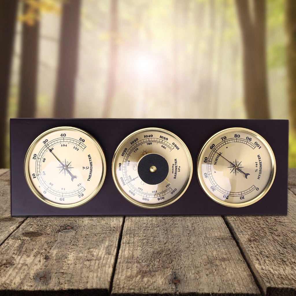 CHANCELAND Weather Station Set with Wooden Frame Base, 3 Pieces