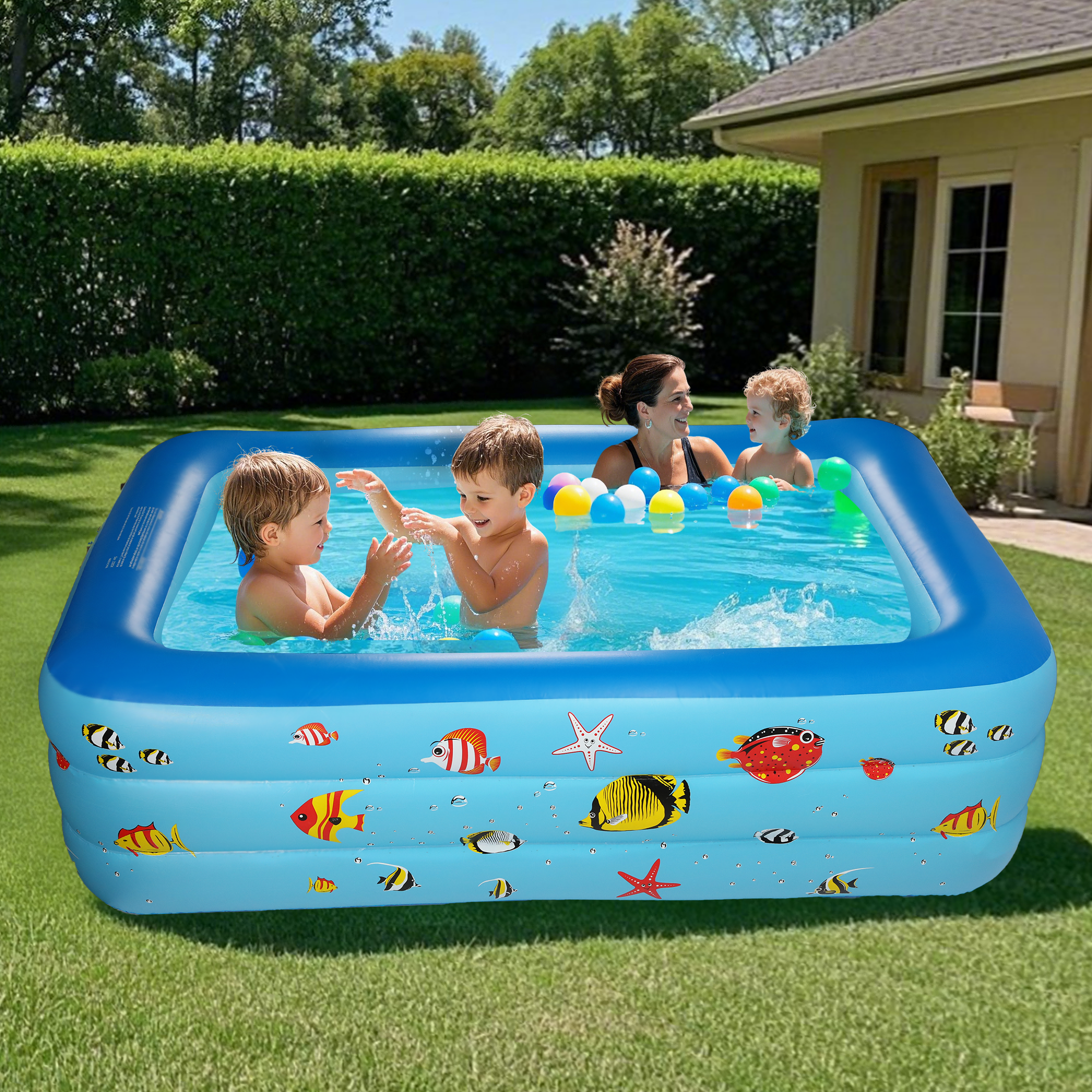 Inflatable Pool, Durable Thickened Blow up Kiddie Pool for Kids, Toddlers and Adults, BPA-Free Family Swimming Pool, 6.9 x 5 x 1.8 ft, Blue