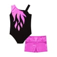 thumbnail image 6 of iEFiEL Kids Girls Metallic Asymmetric Shoulder Dance Outfit Sleeveless Leotard Unitard with Shorts Set for Dance Gymnastics Skating Rose 14, 6 of 7