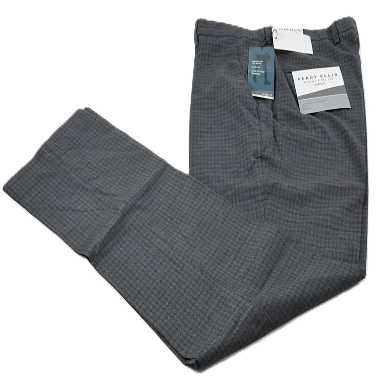 Perry Ellis Mens Solid Stretch Dress Pants Slacks, Grey, 30W x 32L