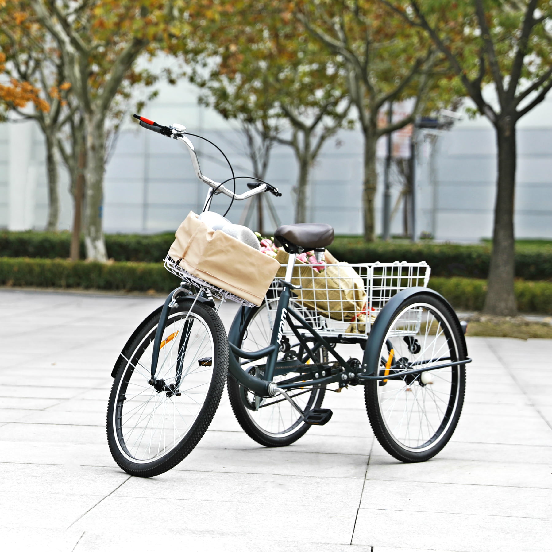 3 wheel bike with basket on back