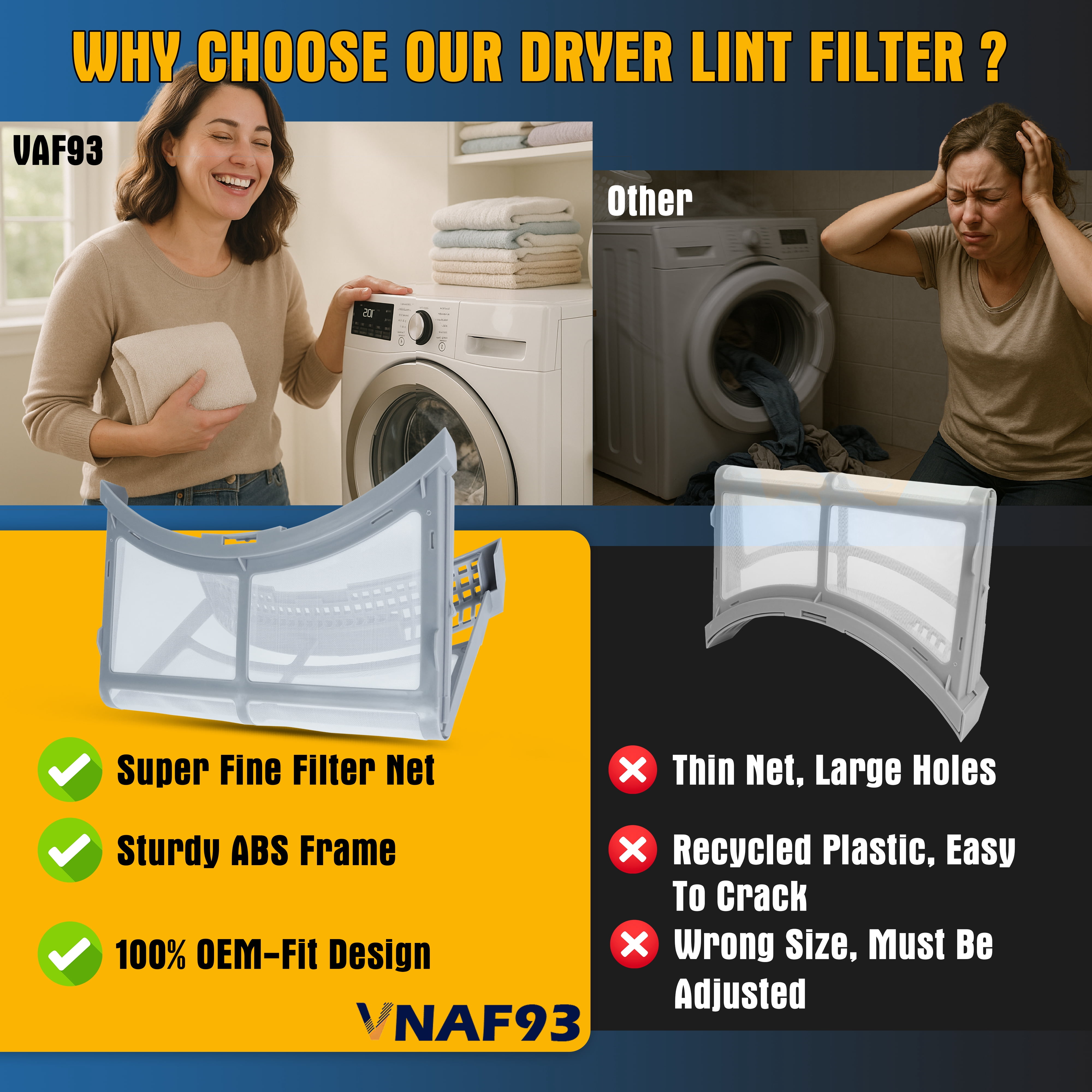 VNAF93 Upgraded DC61-02595A Dryer Lint Trap Filter with Dryer Lint Brush Compatible with Samsung Dryers, Replaces 2069505, PS4206799, AP4578777, EAP4206799