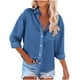 thumbnail image 1 of ICHUANYI Clearance Womens Color Button Shirts V Neck Loose Blouse Longt Sleeve Casual Work Tunic Tops With Pocket(Blue, S) ICHUANYI WER2023081402682, 1 of 5