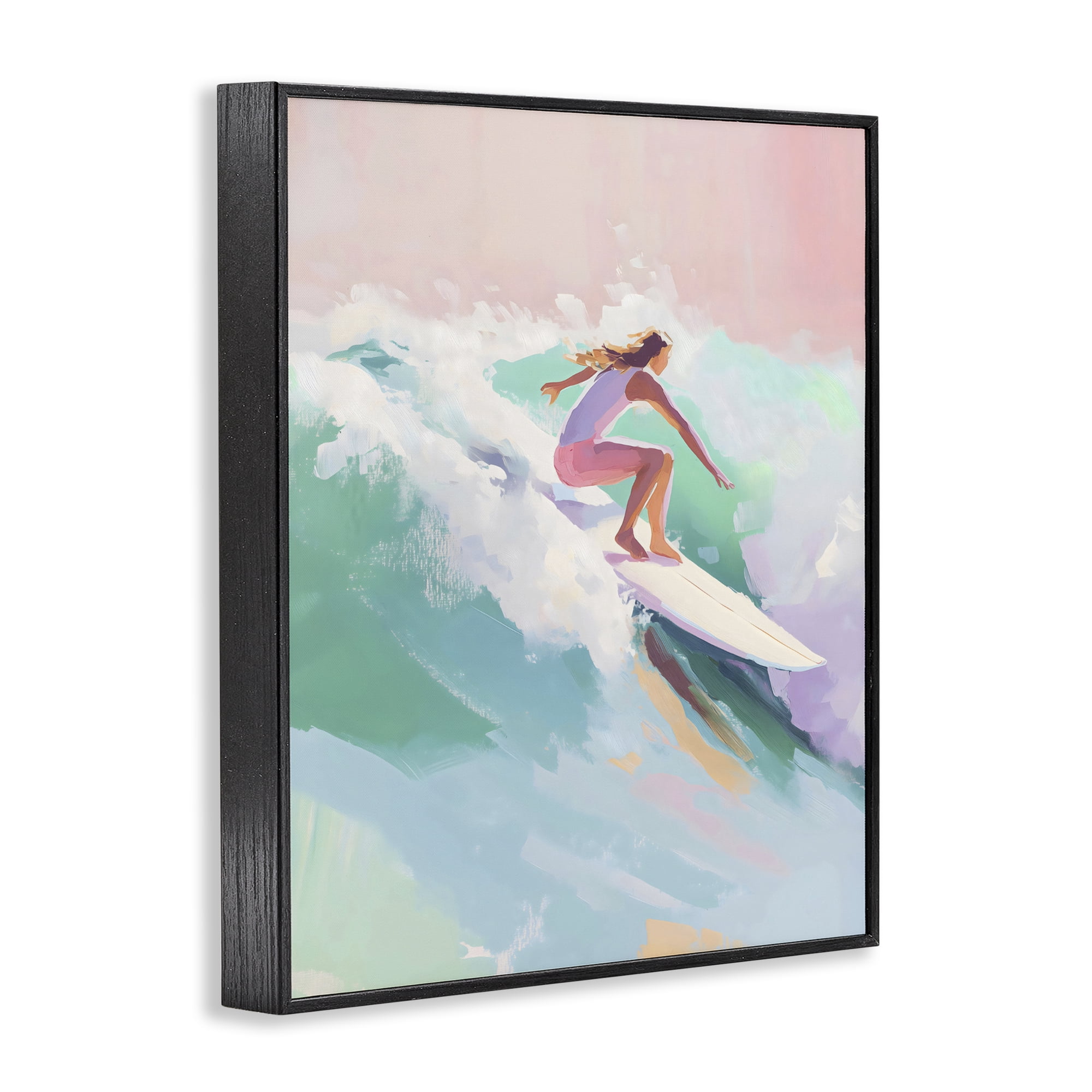 Stupell Industries Surfer Girl Riding Waves Black Framed Giclee Art, design by The Prints Vibe