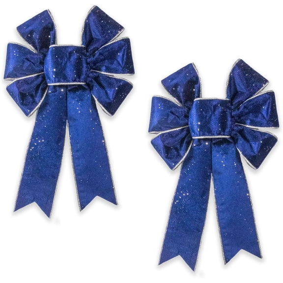 Hsomely 2Pcs Christmas Wreath Bow, Vintage Blue Velvet Decorative Bow, Navy Glitter Ornament for Front Door, Winter Xmas Indoor Outdoor Home Party Decor
