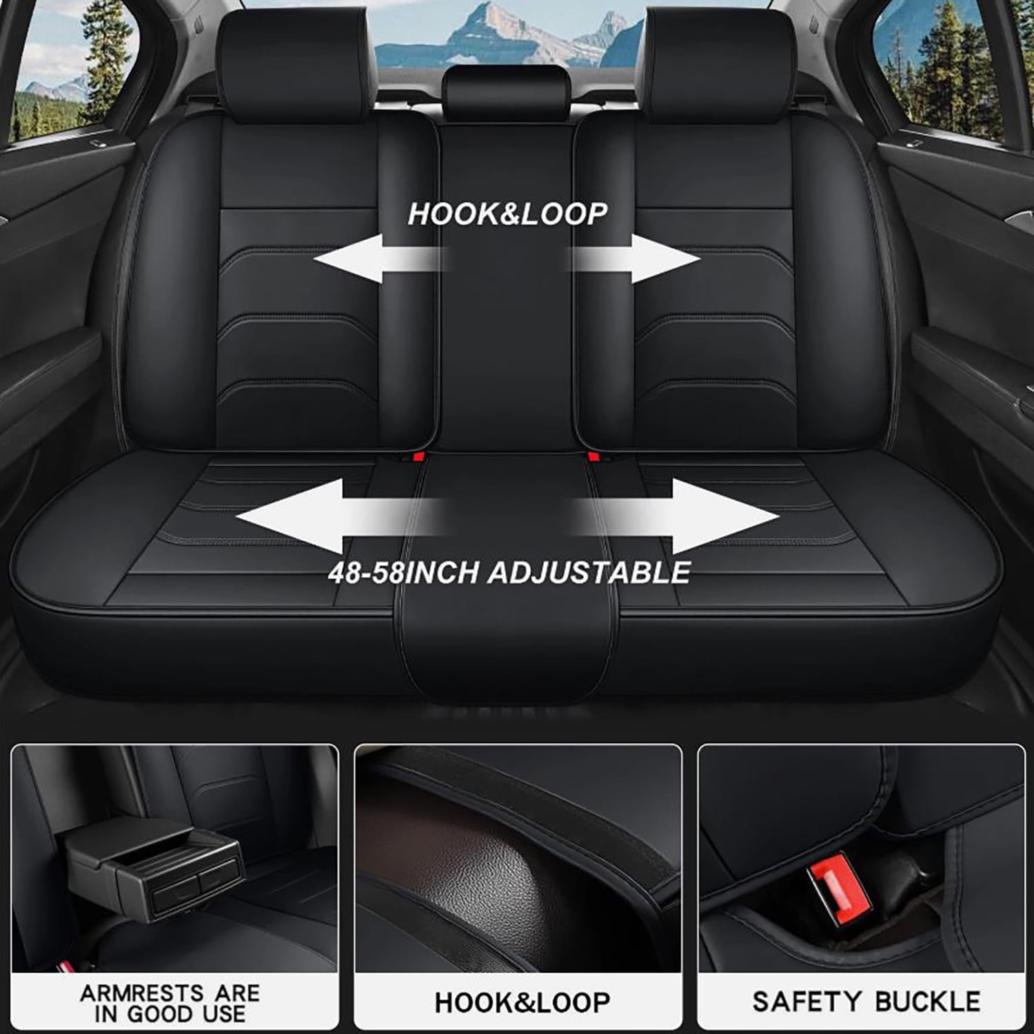 Car Seat Covers Full Set for Toyota Tacoma 2016-2023 2 Rows 5-Seat Set Faux Leather Seat Covers Waterproof Car Seat Protector (5-Seat Set, Black&Redline)