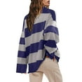 thumbnail image 4 of WEIYLL Women Oversized Fall Half Zipper Turtleneck Striped Tops Long Sleeve Color Block Cardigan Sweatshirts Blue, 4 of 5