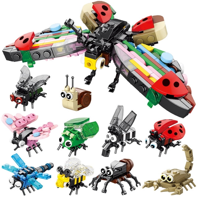 Juguete de bloques de construcción para niños, ensamblaje de partículas pequeñas, mundo de insectos, 10 cajas (Lele Brothers 9102), caja