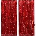 thumbnail image 1 of PIGETALE, 2 Paquetes de 3.2x8.2 Pies Cortinas con Flecos de Aluminio Negro y Rojo Decoraciones para Fiestas, Cortinas de Oropel Telón de Fondo Serpentinas para Cumpleaños Graduación Fiesta Tema Extrañ, 1 of 4