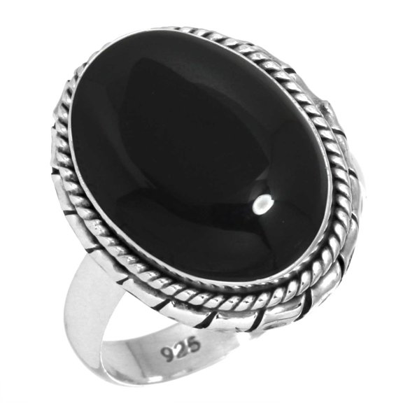 925 Silver Ring For Women - Men Real Black Onyx Stone Silver Ring Size 6 July Birthstone Fashion Silver Ring Size 6 Gift For Ladies On Engagement 925 Silver Jewelry With Gemstone