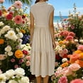 thumbnail image 5 of CHGBMOK Womens Summer Casual Solid Long Dress Short Sleeve Crew Neck A-line Dress Smocked Elastic Waist Tiered Maxi Dress, 5 of 7