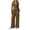 Coffee, variant on choiix Womens 3 Piece Athleisure Set with V Neck Wrap Top and Wide Leg Pants Versatile Lounge Tracksuit Matching Sweat Suit XS