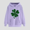 thumbnail image 2 of VBTAPA Women's St Patrick's Day Hooded Sweatshirt Lucky Clover Graphic Print Casual Irish Pullover Hoodies with Kangaroo Pocket Flash Deals Purple L, 2 of 5