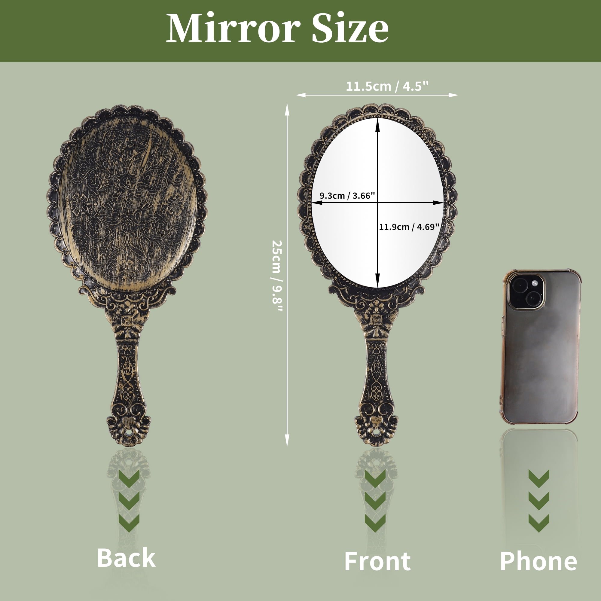 Unique Bargains Hand Mirror Embossed Vintage 1Pc Bronze Tone
