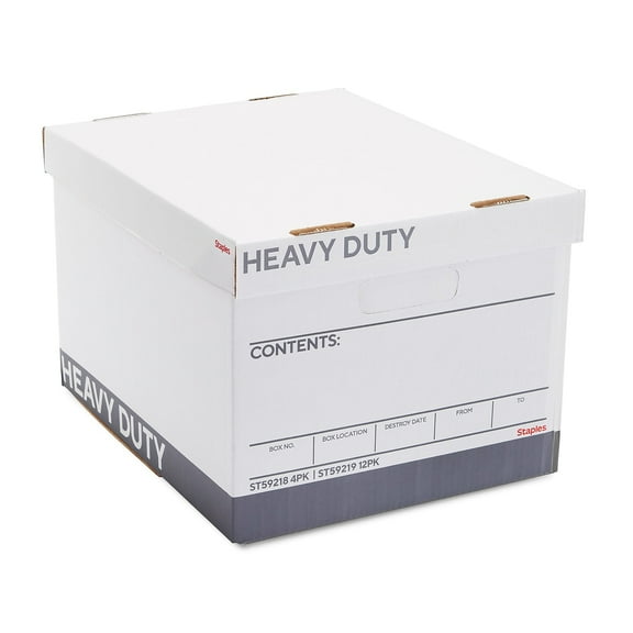 Staples Heavy Duty File Box Lift Off Lid Letter/Legal White/Gray 12/Carton (TR59219)