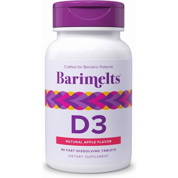 Barimelts Bariatric Vitamin D3 for Immune Support, 90 Fast-Melting Tablets, Post Weight Loss Surgery Patients, Apple Flavored Dietary Supplements