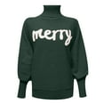 thumbnail image 5 of EHQJNJ Women's Turtleneck Oversized Bat Sleeve Letter Print Knitted Sweater,Green,M, 5 of 6