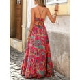 thumbnail image 3 of Women'S Boho Halter Print Maxi Dress Sexy Backless Elegant Sundress Cruise Outfits, 3 of 6