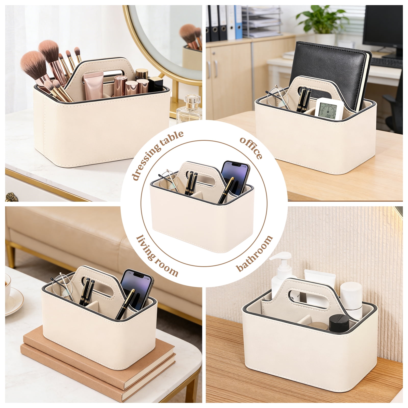 PU Leather Desk Organizer Luxury Remote Control Holder for Home, Office Desk Accessories Table Caddy Bedside Nightstand Organizer