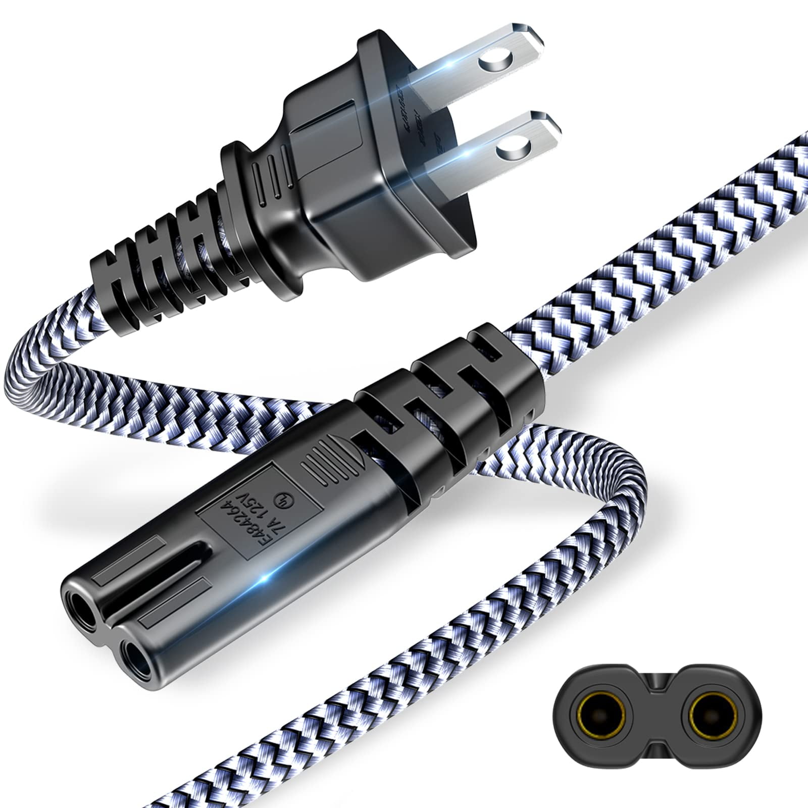 AC 2 Prong C8 Power Cord for TV PS4 PS5 Speaker Monitor Xbox Wall Power