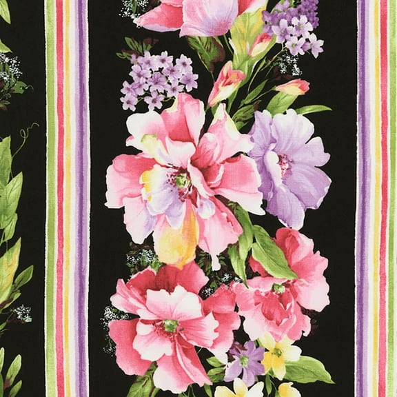 Timeless Treasures Chong A Hwang Isabelle Floral Stripe 100% Cotton Fabric sold by the yard