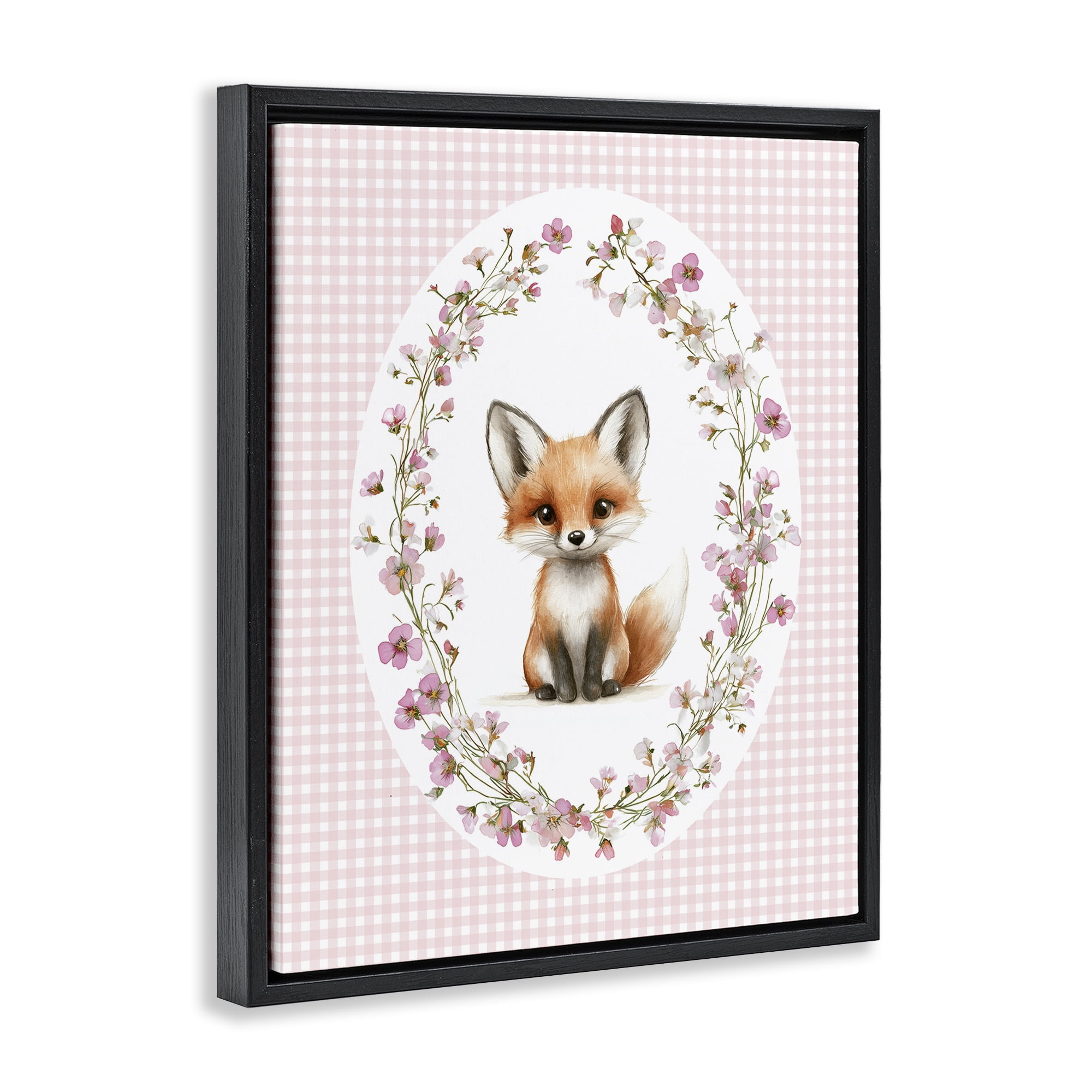 Stupell Industries Fox with Cherry Blossoms Black Framed Floater Canvas Wall Art, design by Christine Simpson Art