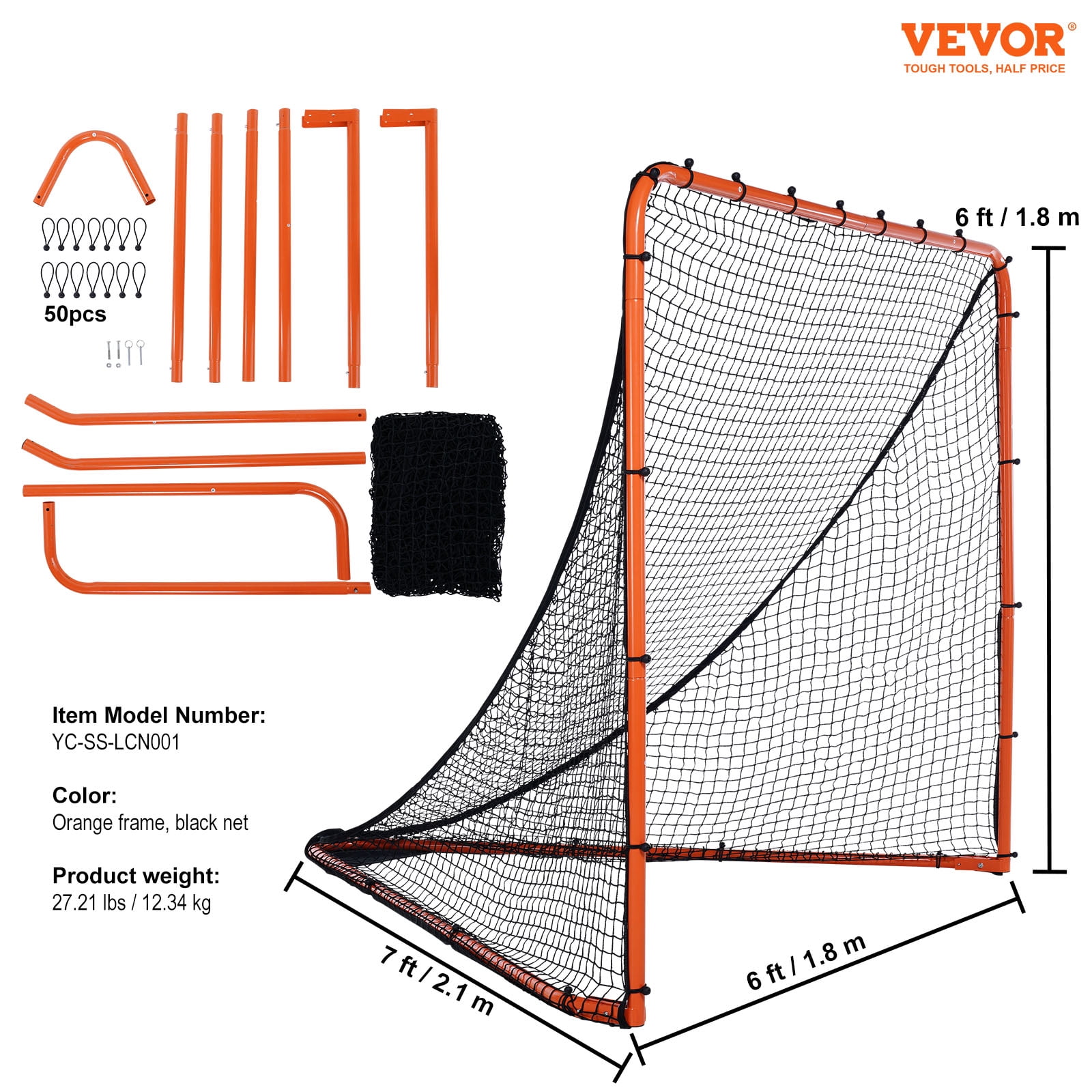 SKYSHALO 6'x6' Lacrosse Goal Net Folding Backyard Lacrosse Training Equipment Steel Frame Training Net, Quick & Easy Setup for Youth Adult Training